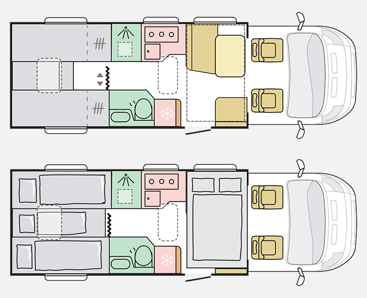 Notranja razporeditev avtodoma Adria Matrix Plus 670 SL Avtomatski menjalnik