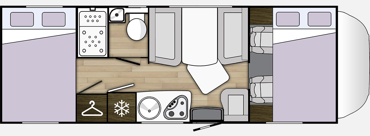 Notranja razporeditev avtodoma Benimar Sport 346