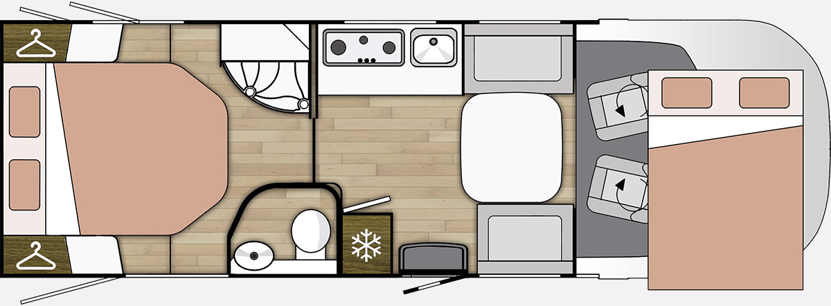 Notranja razporeditev avtodoma Benimar Amphitryon 997