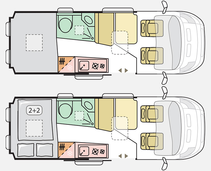 Notranja razporeditev avtodoma Adria Twin 600 SP Family/Pograd Avtomatski menjalnik